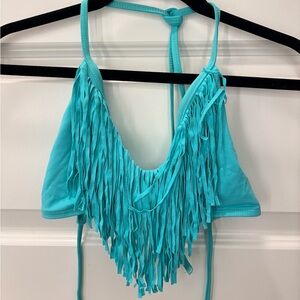 L*Space Aqua Fringe Bikini Top